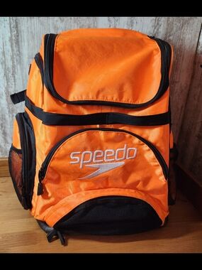 Speedo Teamster Swim Backpack 35L Orange Wet Compartment Multiple Pockets Sports